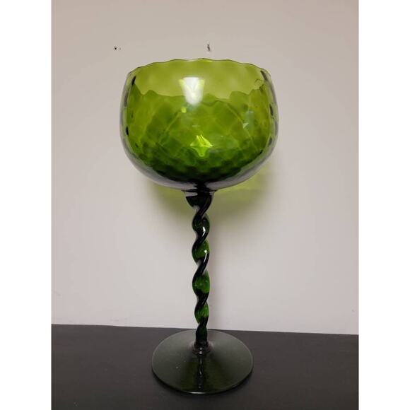 Vintage Empoli Snifter Vase, Tall Twisted Stem Optic Green, MCM Art Glass - Picture 2 of 7